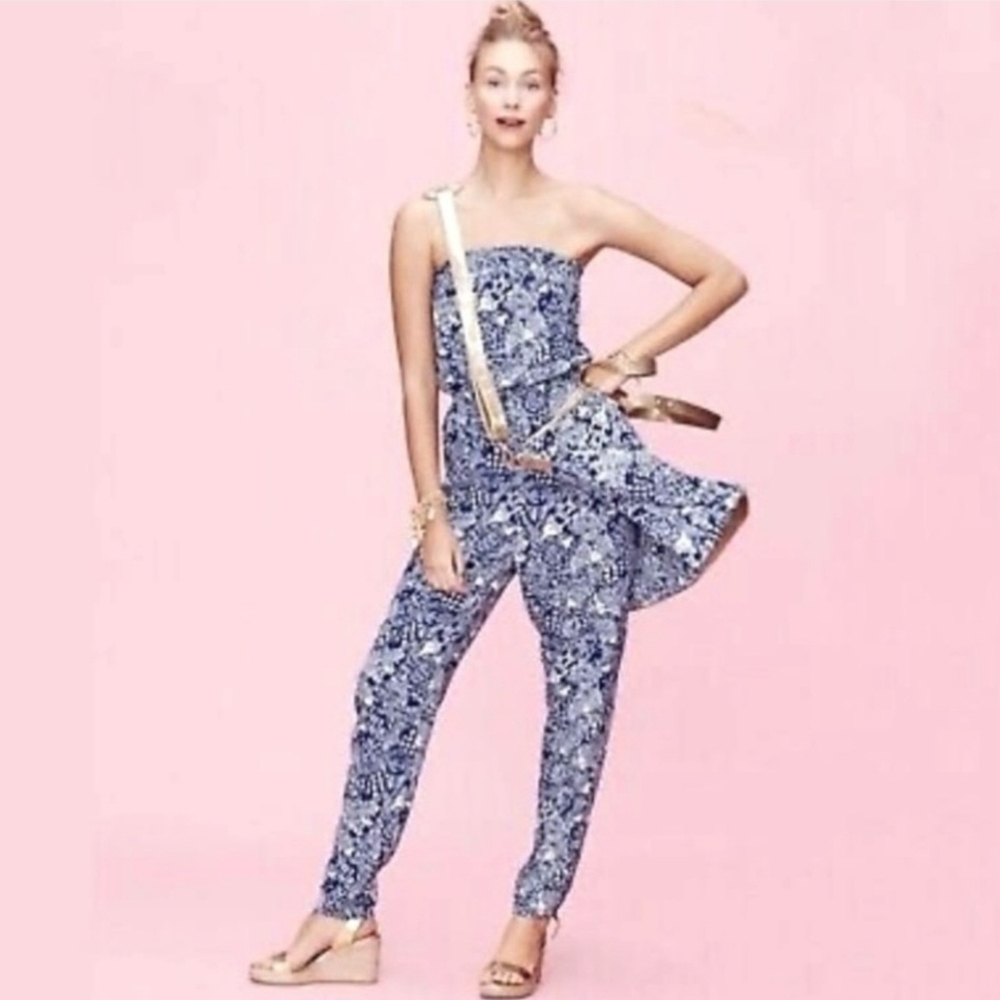 Lilly Pulitzer Strapless Blue Floral Jumpsuit